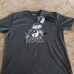 RVCA Charcoal Short Sleeve Tee with White Mushroom Snail Graphic
